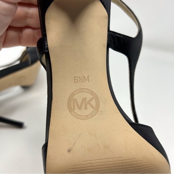 Michael Kors Livvy Black Leather Slingback Sandals Size 6.5 with Studded Bow - Picture 9 of 12